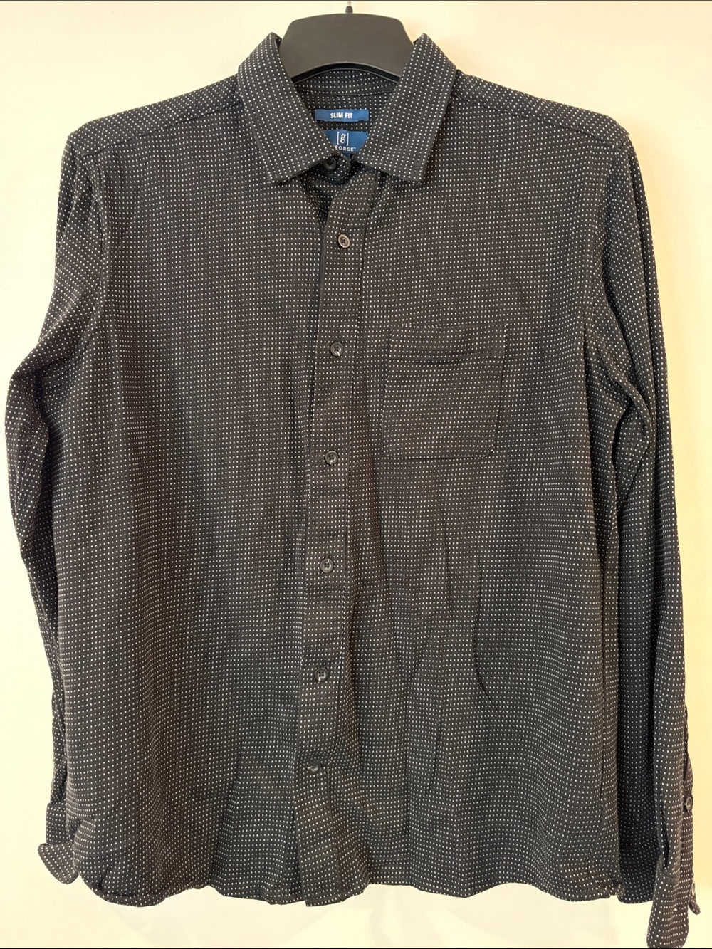 George Black Long Sleeve Button-Down Shirt with White Micro Dot Pattern